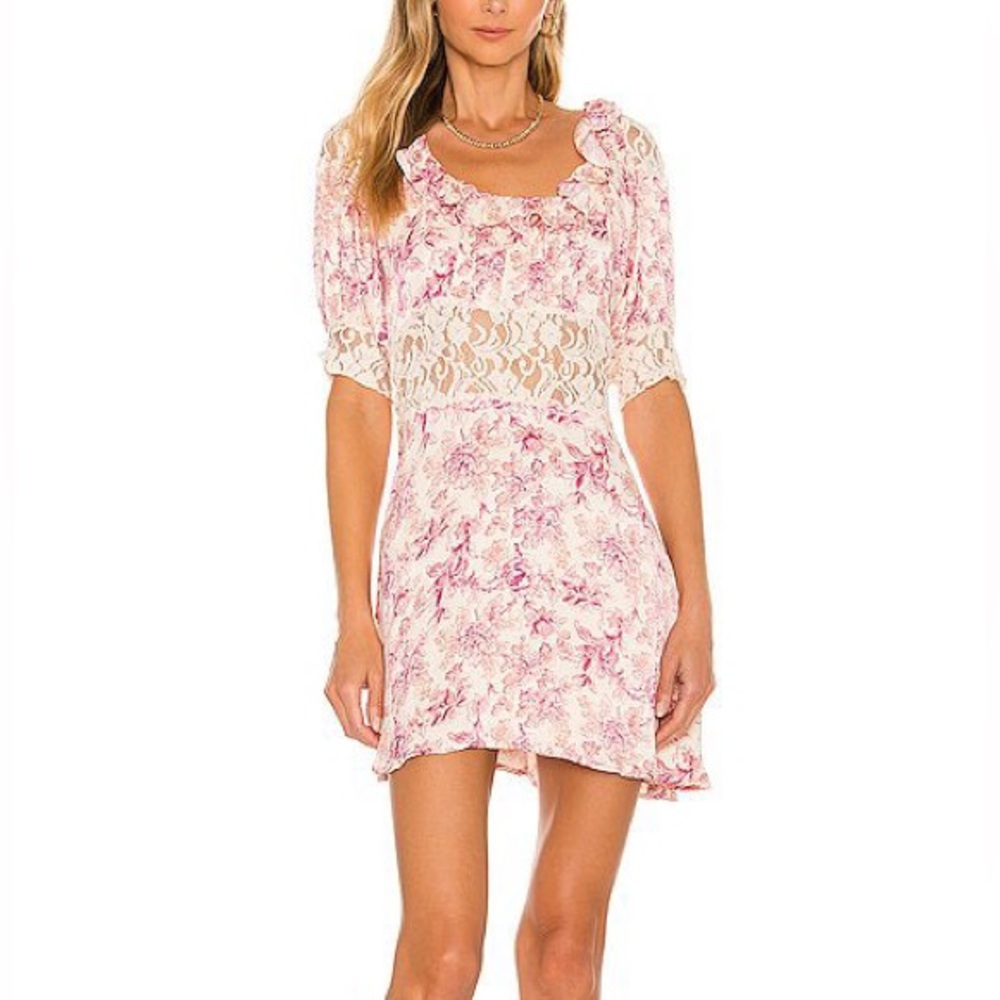 FREE PEOPLE Lucie floral lace mini dress in pink